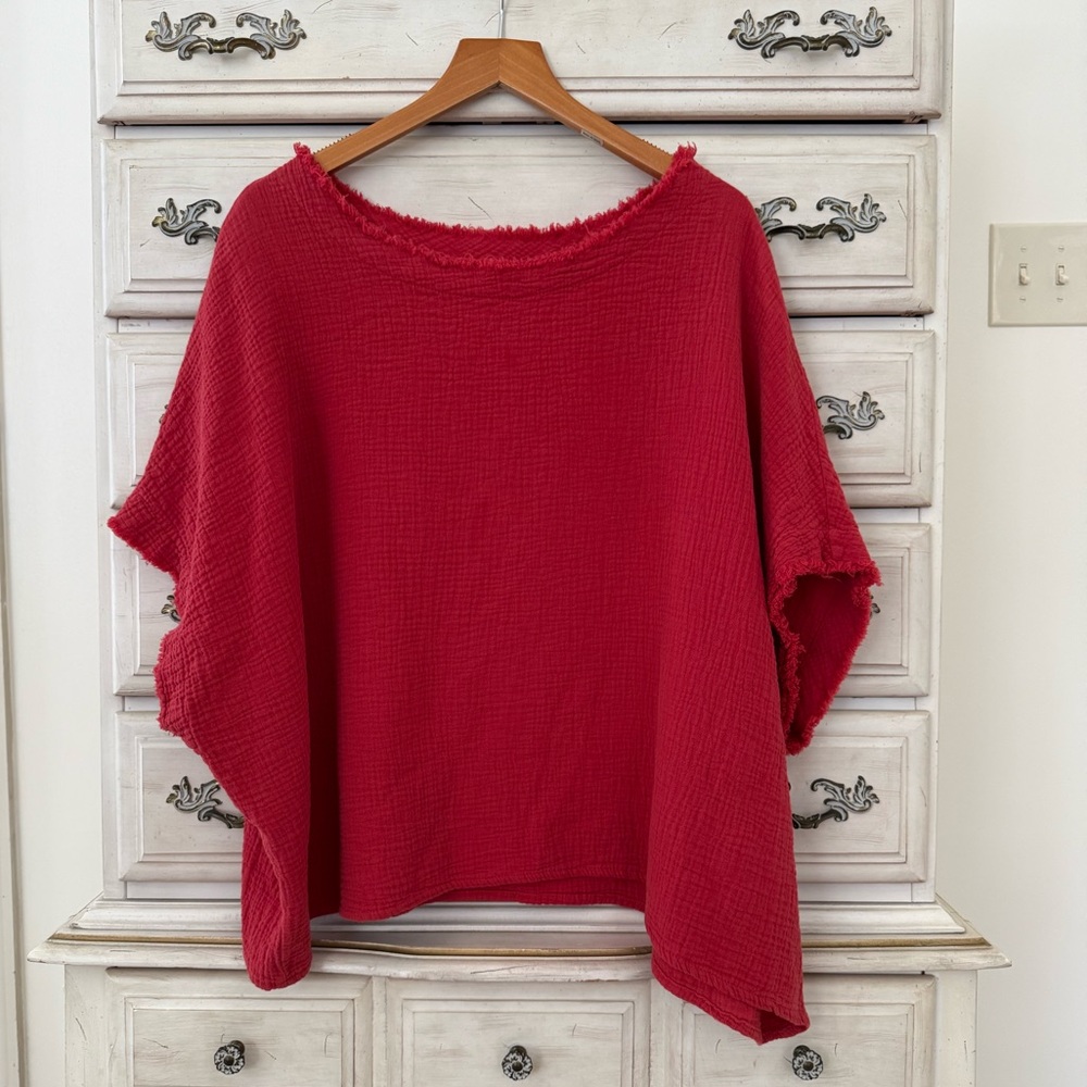 Vici Red Boho Gauze Cotton Top